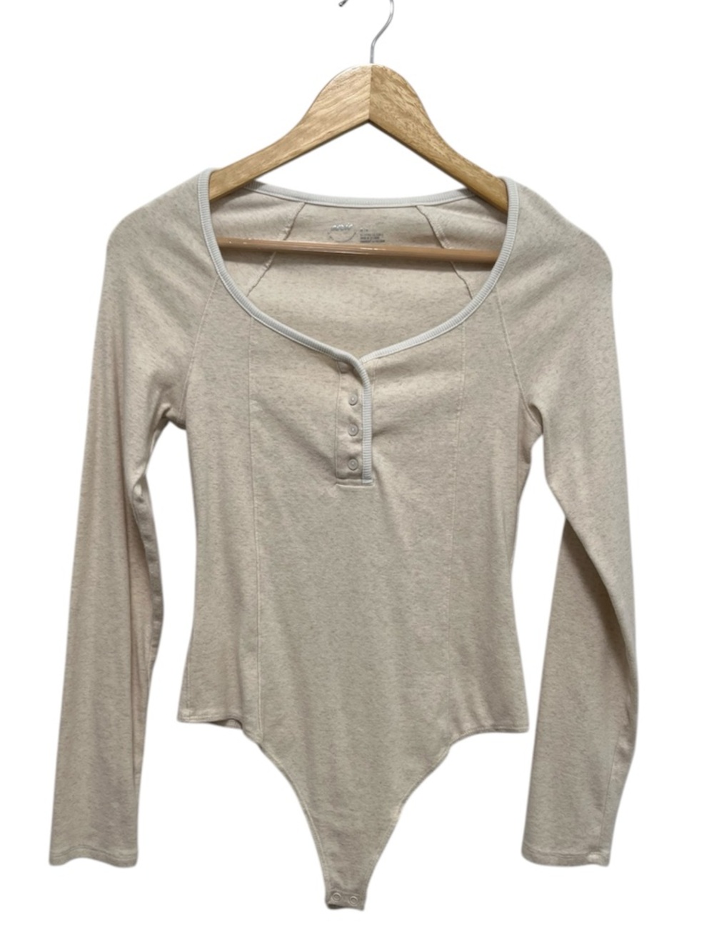 Aerie Long-Sleeve Henley Scoop Neck Button Bodysuit - Cream Size M